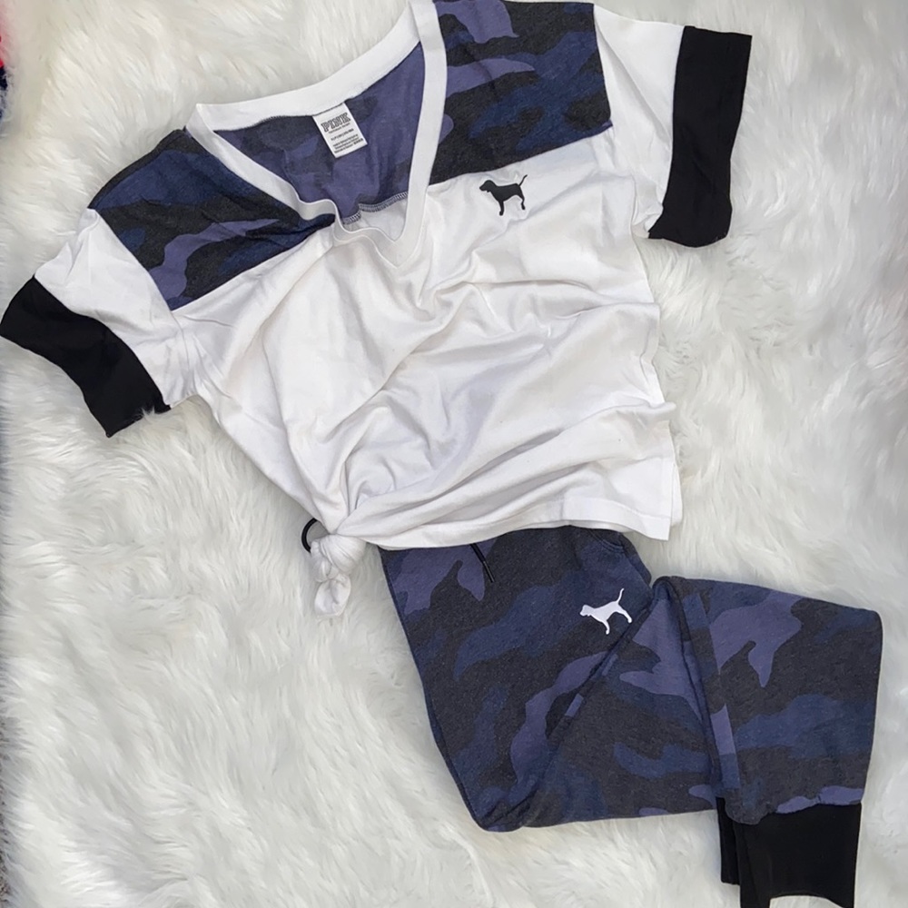 PINK high-waisted Blue Camo Joggers - Picture 4 of 14